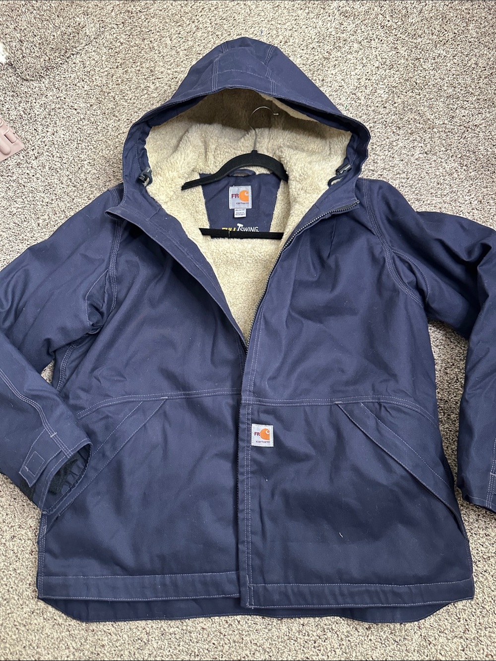 Carhartt FR full swing Navy Hooded Sherpa Jacket size xL heavy